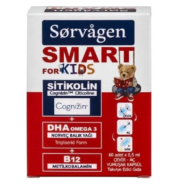 Sorvagen Smart Kids Sitikolin DHA Omega 3 Norveç Balık Yağı B12 60 Kapsül ürün görseli 1