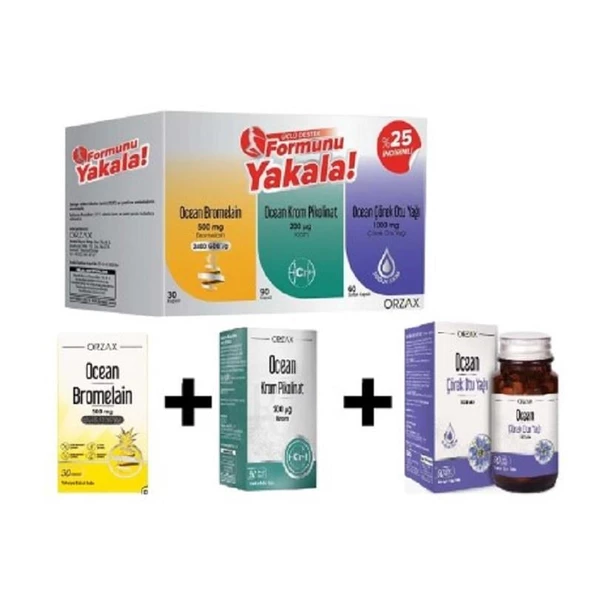 Ocean Formunu Yakala 3'lü Set (Bromelain 30 Kapsül + Krom Pikolinat 90 Kapsül + Çörek Otu Yağı 60 Kapsül ) ürün görseli 1