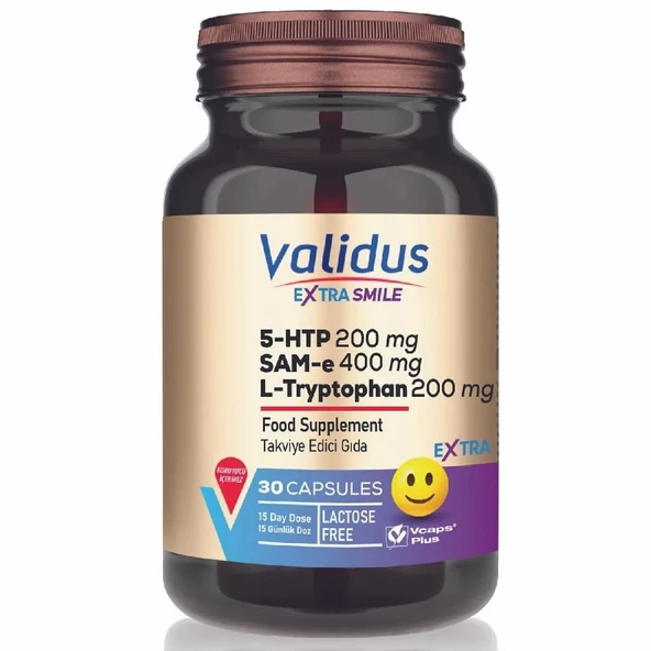 Validus Extra Smile 5HTP 200 mg + L-Tryptophan 200 mg + Sam 400 mg 30 Kapsül ürün görseli 1