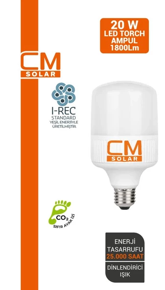 CMSOLAR LED TORCH AMPUL 20W E27 Duy 6500K Beyaz Işık 1800 Lümen ürün görseli 1