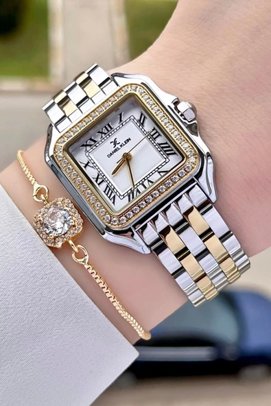 Daniel Klein DKISTE1028 Gold Gümüş Renk Hediye Paketli Kadın Kol Saati ve Bileklik ürün görseli 1
