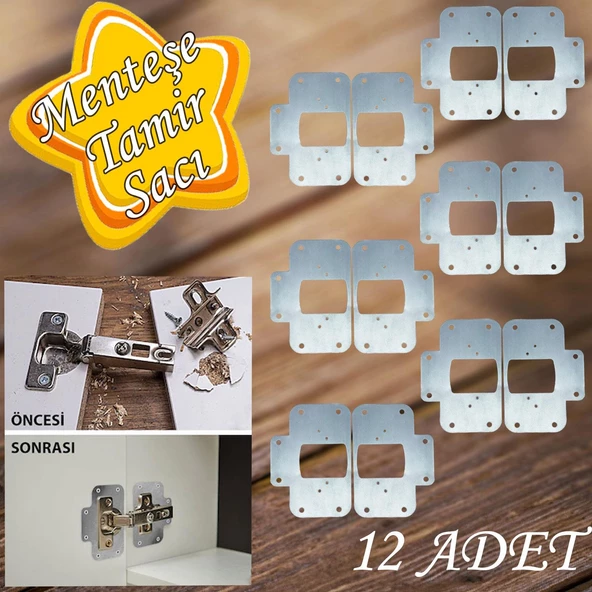 Dolap Kapak Taş Menteşe Tamir Sacı Pratik Onarım Kiti Krom Metal Yuva Tablası 6.5 x 9 cm (12 ADET) ürün görseli 1
