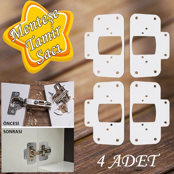 Dolap Kapak Taş Menteşe Tamir Sacı Pratik Onarım Kiti Beyaz Metal Yuva Tablası 6.5 x 9 cm (4 ADET) ürün görseli 1
