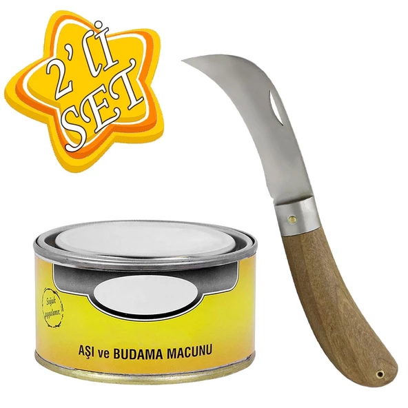 Aşı Bıçağı Eğri Uçlu Ara Çakı Bağ Bıçağı Paslanmaz Çelik + Aşı Macunu Metal Kutulu 250 Gr (2'Li SET) ürün görseli 1