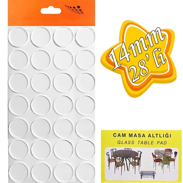 Yapışkanlı Cam Tutucu Şeffaf 14 Mm 28'li Mobilya Raf Ses Tutucu ürün görseli 1