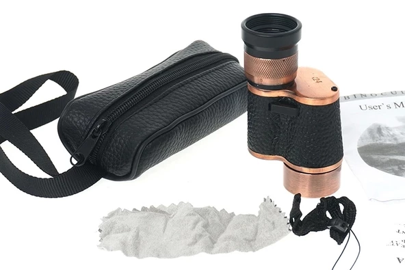 6x24  Baıgısh, Askeri Tarzi Pirinç Ve Deri Kaplamalı, Deri çantalı Monocular Dürbün Princ ürün görseli 1