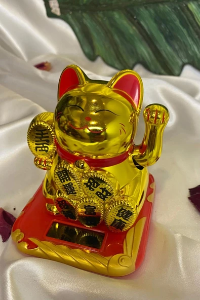 Maneki Neko Feng Shui Bereket Şans Mutluluk Çağıran Şans Kedi Sarı Gold ürün görseli 1