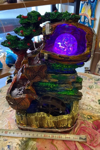 Feng Shui Su Şelalesi Akan Su Objesi Doğa Çok Renk Işık Küre Fıçı ürün görseli 1