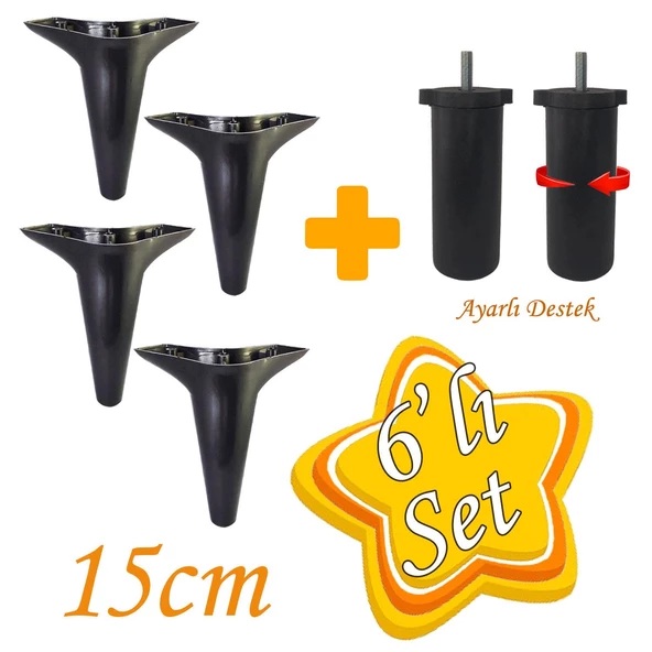 Zelve 6'Lı Set Mobilya Tv Ünitesi Çekyat Koltuk Kanepe Ayarlı M8 Destek Ayağı 15 Cm Siyah Baza Ayak ürün görseli 1