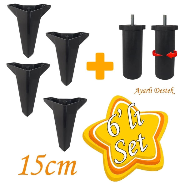 Serdivan 6'Lı Set Mobilya Tv Ünitesi Çekyat Koltuk Kanepe Ayarlı M8 Destek Ayağı 15 Cm Siyah Baza Ayak ürün görseli 1