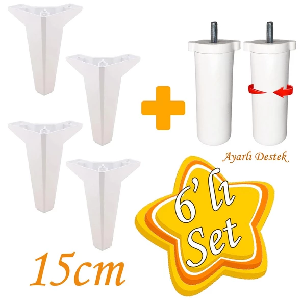 Serdivan 6'Lı Set Mobilya Tv Ünitesi Çekyat Koltuk Kanepe Ayarlı M8 Destek Ayağı 15 Cm Beyaz Baza Ayak ürün görseli 1