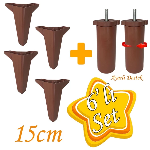 Serdivan 6'Lı Set Mobilya Ünite Çekyat Koltuk Kanepe Ayarlı M8 Destek Ayağı 15 Cm Ceviz Renk Baza Ayak ürün görseli 1