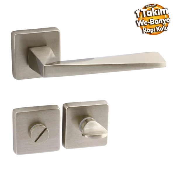 Vista Saten Wc Banyo Uyumlu Kapı Kolu Kare Rozetli Kapı Kulpu Sağa Sola Uygun Kapı Kolları ürün görseli 1