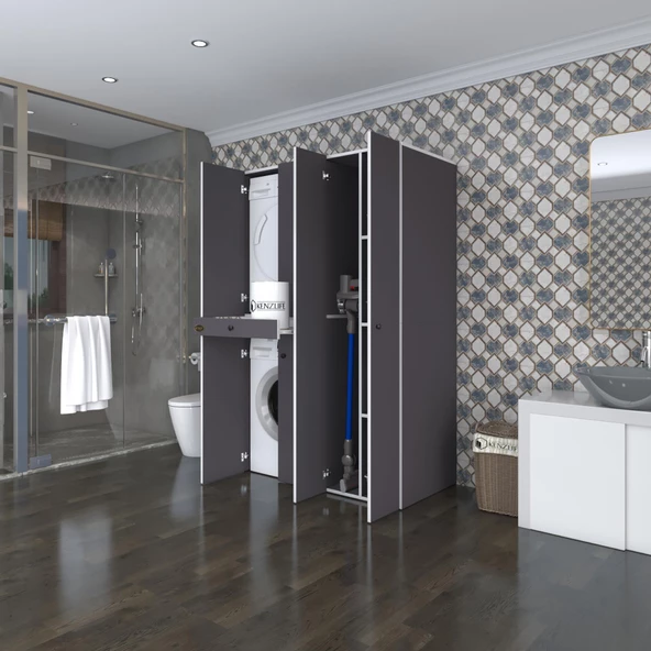 Kenzlife çamaşır-kurutma makinesi dolabı şahrur sağ gri 187*120*60 çekmeceli banyo ürün görseli 1
