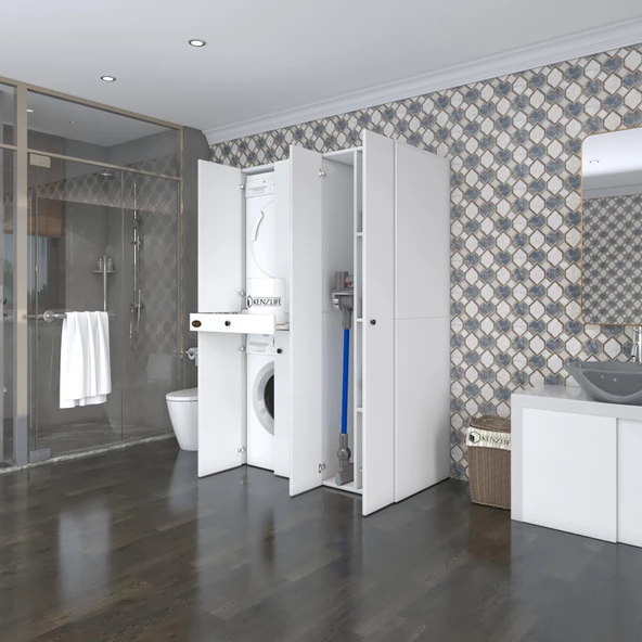 Kenzlife çamaşır-kurutma makinesi dolabı şahrurmdf sağ byz 187*120*60 çekmeceli % 100 FULL MDF ürün görseli 1