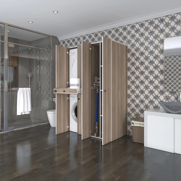 Kenzlife çamaşır-kurutma makinesi dolabı şahrur sağ crd 187*120*60 çekmeceli banyo ürün görseli 1