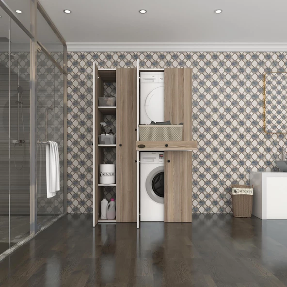 Kenzlife çamaşır-kurutma makinesi dolabı şahrur sol crd 187*120*60 çekmeceli banyo ürün görseli 1