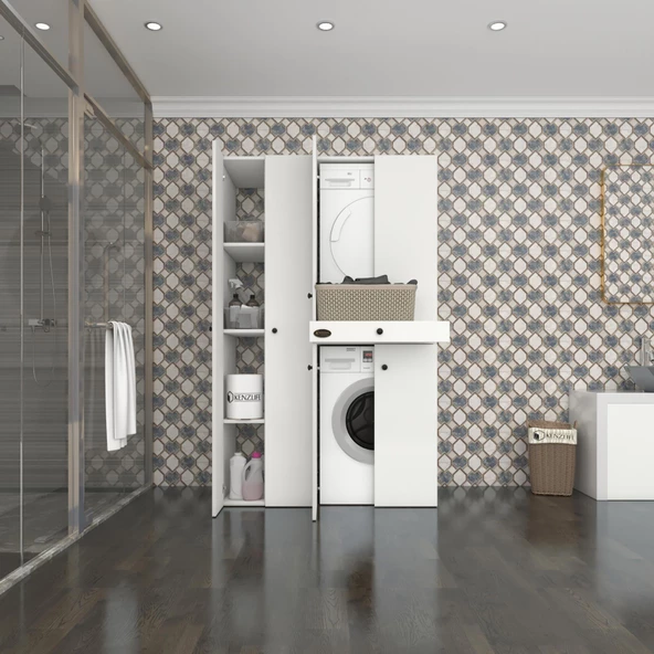 Kenzlife çamaşır-kurutma makinesi dolabı şahrurmdf sol byz 187*120*60 çekmeceli % 100 FULL MDF ürün görseli 1