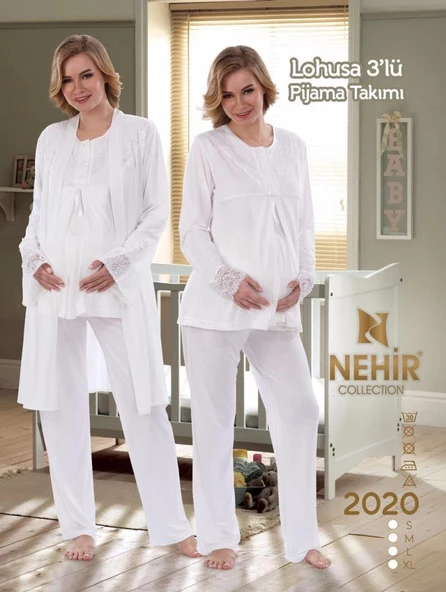 NEHİR 2020 Hamile Lohusa Pijama Sabahlık 3Lü Takım ürün görseli 1