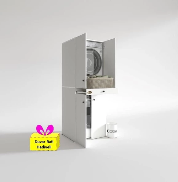 Kenzlife çamaşır-kurutma makinesi dolabı el kindi byz 187*070*60 çekmeceli kapaklı + tekli duvar rafı hediye ürün görseli 1