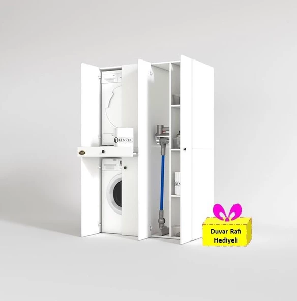 Kenzlife çamaşır-kurutma makinesi dolabı şahrur sağ byz 187*120*60 çekmeceli + tekli duvar rafı hediye ürün görseli 1