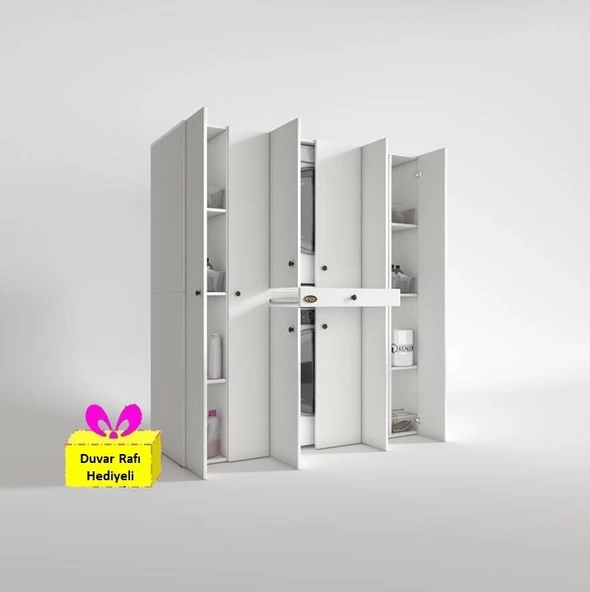 Kenzlife çamaşır-kurutma makinesi dolabı nazzam byz 187*170*60 çekmeceli raflı + tekli duvar rafı hediye ürün görseli 1