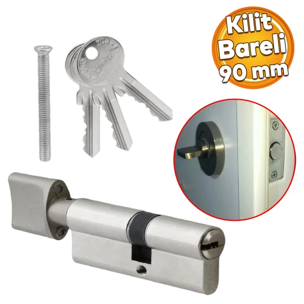 Silindir Barel Göbek Kilidi Çelik Kapı İçeriden Kilitleme Kilidi 90 mm 3 Anahtarlı Çevirmeli Kilit ürün görseli 1