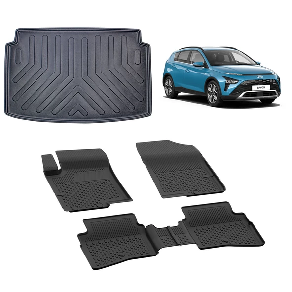 Hyundai Bayon 2021+ 4.5 D Sahler Paspas ve Rizline 3D Bagaj  Havuzu Siyah ürün görseli 1