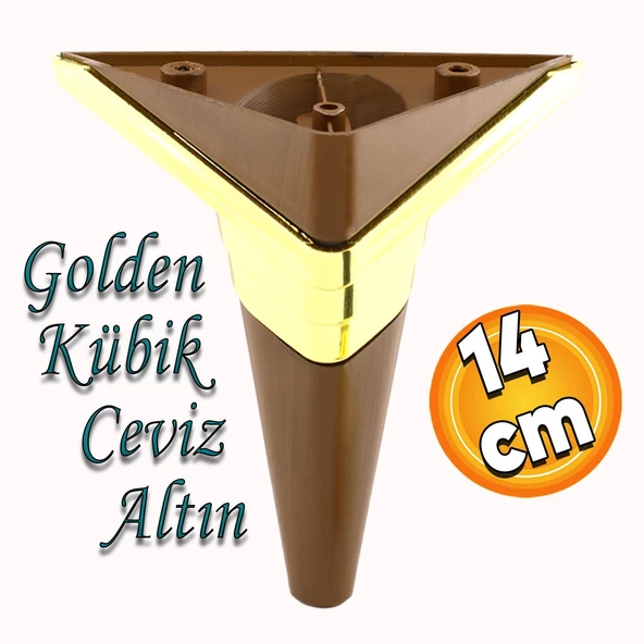 Golden Köşe Lüks Mobilya Kanepe Sehpa TV Ünitesi Koltuk Ayağı Baza Ayakları Kübik Ceviz Altın 14 cm ürün görseli 1
