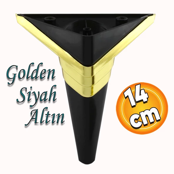 Golden Köşe Lüks Mobilya Kanepe Sehpa TV Ünitesi Koltuk Ayağı Baza Ayakları Siyah Altın 14 cm ürün görseli 1