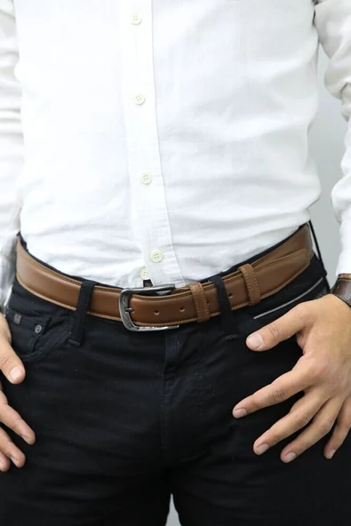 Guard Taba Dikişli Klasik Deri Erkek Kemeri - 3,5 Cm - GRD2403XW22357 ürün görseli 1