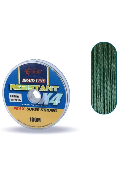 Captain Resistant PE 4 Kat İp Misina 100mt Yeşil 0,16mm ürün görseli 1