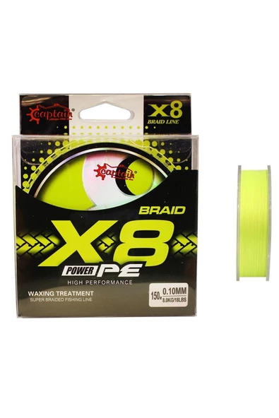 Captain X8 Power PE 8 Örgü Spin İp Misina 150mt Lemon Yellow 0,14mm ürün görseli 1