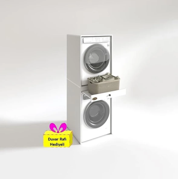 Kenzlife çamaşır-kurutma makinesi dolabı avi senna byz 187*070*60 çekmeceli + tekli duvar rafı hediye ürün görseli 1