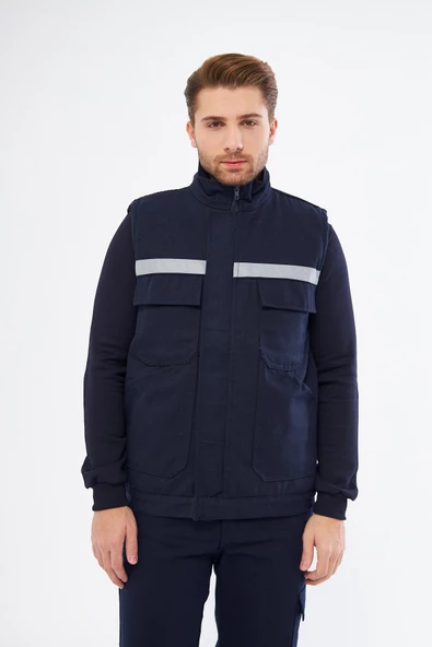 Orange Safety Lacivert  Yelek 7/7 Gabardin %100 Pamuk Kapitoneli Reflektörlü ürün görseli 1
