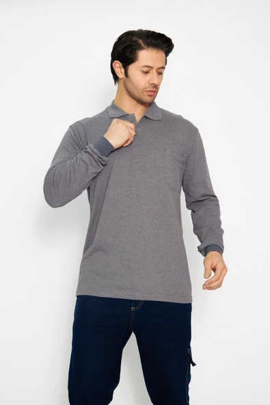 Orange Safety Koyu Gri Polo Yaka Uzun Kol Sweat T-Shirt Kışlık ürün görseli 1