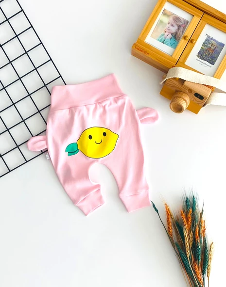 Neşeli Bebekler Limon Baskılı Mevsimlik Kumaş Tek Alt Pembe ürün görseli 1
