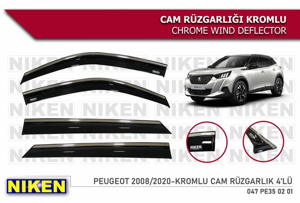 Peugeot 2008 Kromlu Cam Rüzgarlığı Niken 2020+ ürün görseli 1