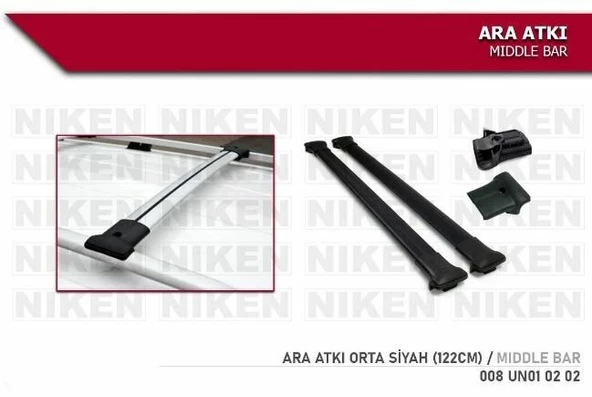 Araç üstü ara atkı bagaj taşıyıcı siyah (yanlardan sıkıştırmalı) alüminyum 122cm uzunluk ürün görseli 1