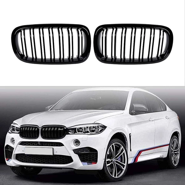 Bmw X5 F15 çift şeritli ön panjur ızgara 2014-2018 arası parlak siyah ürün görseli 1