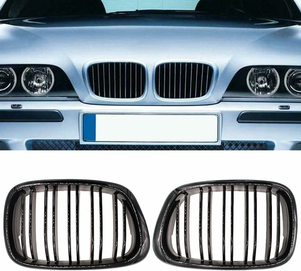 Bmw E39 çift şeritli ön panjur ızgara 1995-2003 arası parlak siyah ürün görseli 1