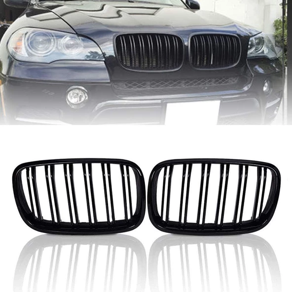 Bmw X6 E71 çift şeritli ön panjur ızgara 2006-2013 arası parlak siyah ürün görseli 1