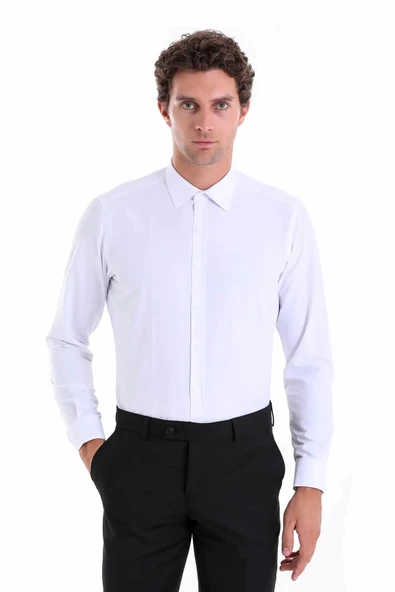Dormen Classics Kolay Ütülenebilir Slim Fit Dar Kesim Klasik Yaka Cepsiz Erkek Gömlek ürün görseli 1