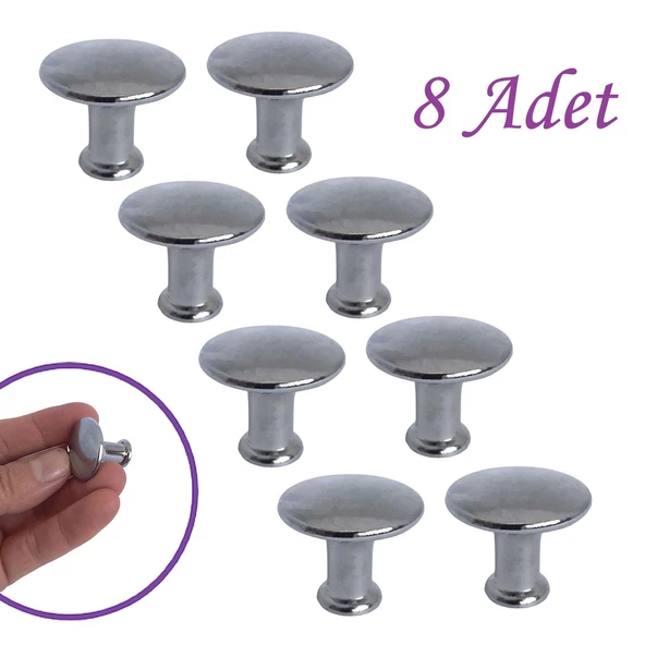 Düz Düğme Krom Kulp Mobilya Çekmece Dolap Kapak Kulbu Metal Kulp Aksesuarları Vidalı (8 Adet) ürün görseli 1