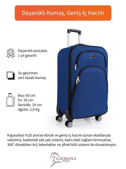 Louisiana Polo Kabin Boy 4 Teker Kumaş Valiz Saks Mavi 1081 ürün görseli 1