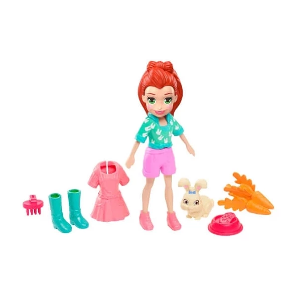 Polly Pocket ve Hayvan Dostu Oyun Seti, Hoptastic Lila Bebek, Hayvanı ve Aksesuarları GDM11 ürün görseli 1