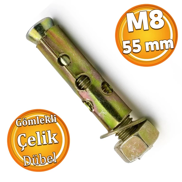 Saplamalı Gömlek Çelik Dübel M8x55 mm Raf Montaj Bağlantı Zemin Monte Tavan Beton Asma Aparat ürün görseli 1