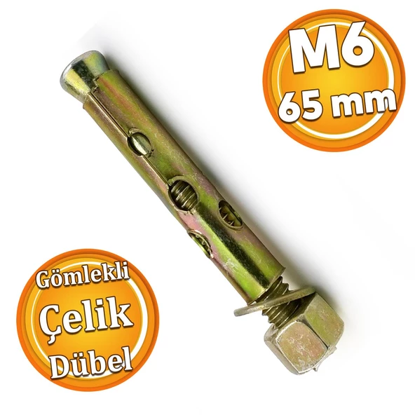 Saplamalı Gömlek Çelik Dübel M6x65 mm Raf Montaj Bağlantı Zemin Monte Tavan Beton Asma Aparat ürün görseli 1