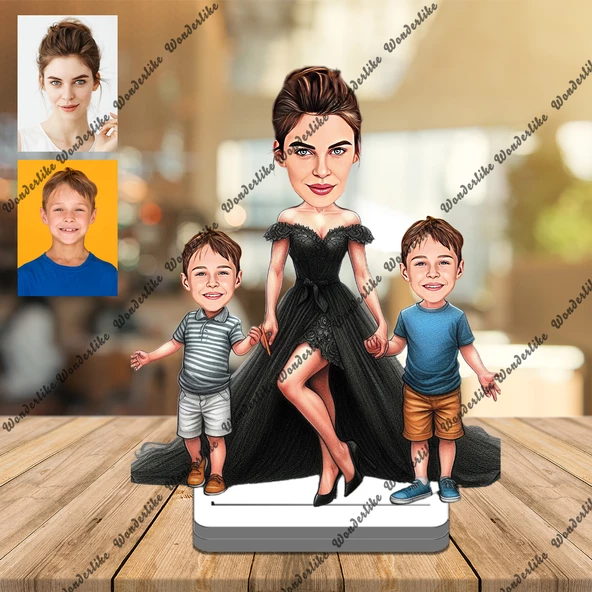 Anne Ve Oğulları 3D Ahşap Biblo,Sevgiliye Hediye,Doğum Günü Hed ürün görseli 1