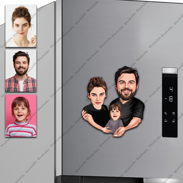 Karı Koca Aile Tasarımlı Buzdolabı Magneti/Resim Gönder Magnet Olsun ürün görseli 1